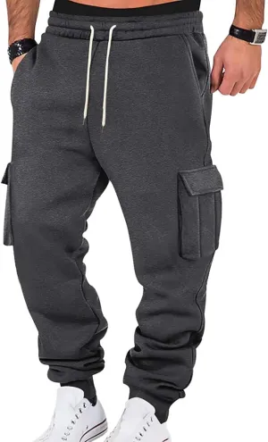 Baggy Cargo Sweatpants for Men Casual Drawstring Waist Fleece Joggers with Multi Pockets Mencomfy Track Pants