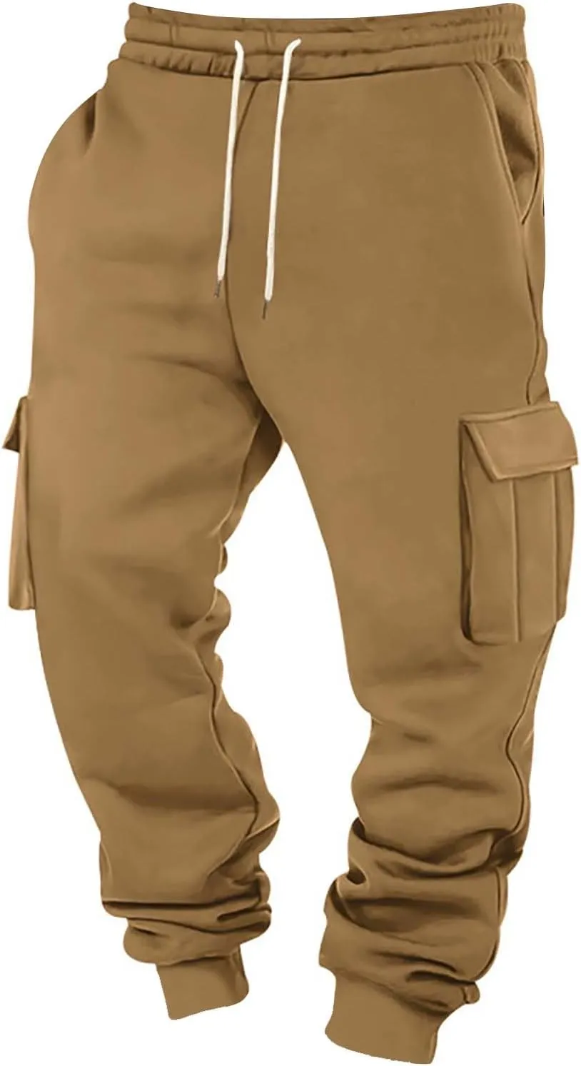 Baggy Cargo Sweatpants for Men Casual Drawstring Waist Fleece Joggers with Multi Pockets Mencomfy Track Pants
