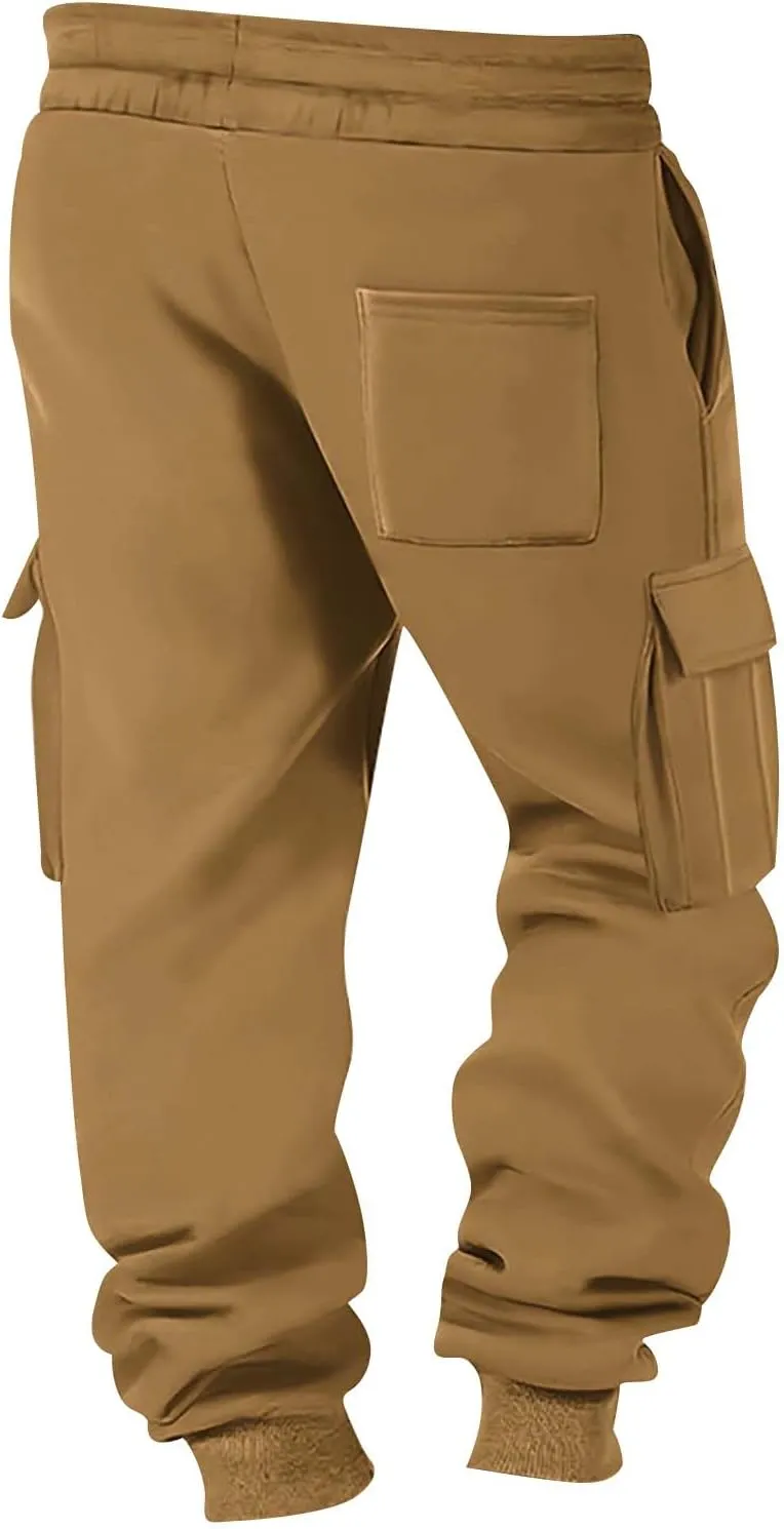 Baggy Cargo Sweatpants for Men Casual Drawstring Waist Fleece Joggers with Multi Pockets Mencomfy Track Pants