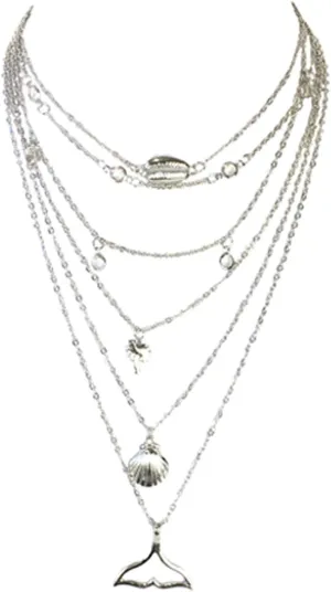 Beach Bliss Multi Layer Necklace, Silvertone