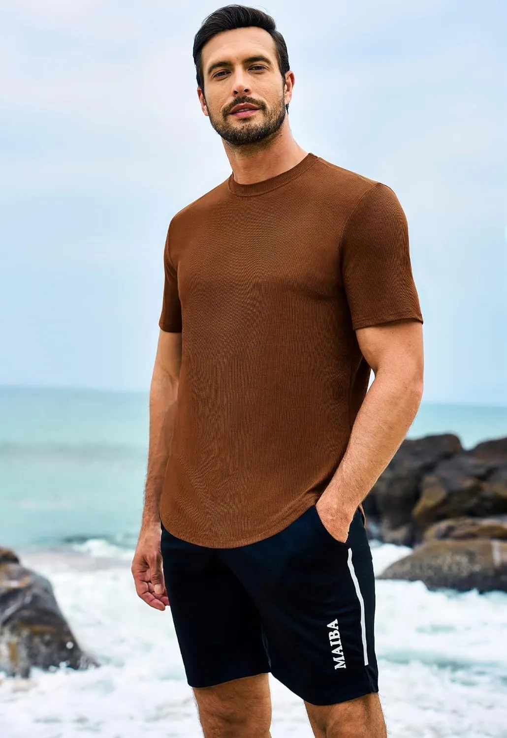 Beotyshow Mens T Shirts Casual Short Sleeve Shirts Slim Fit Longline Gym Workout Athletic Tee Shirts