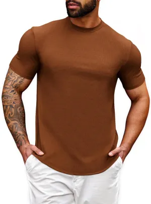 Beotyshow Mens T Shirts Casual Short Sleeve Shirts Slim Fit Longline Gym Workout Athletic Tee Shirts