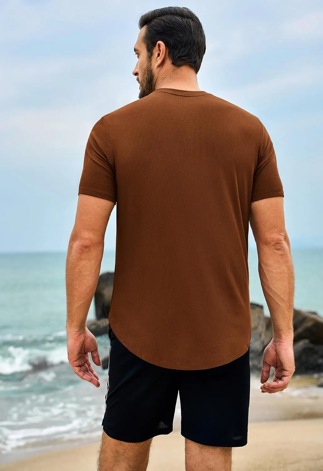 Beotyshow Mens T Shirts Casual Short Sleeve Shirts Slim Fit Longline Gym Workout Athletic Tee Shirts