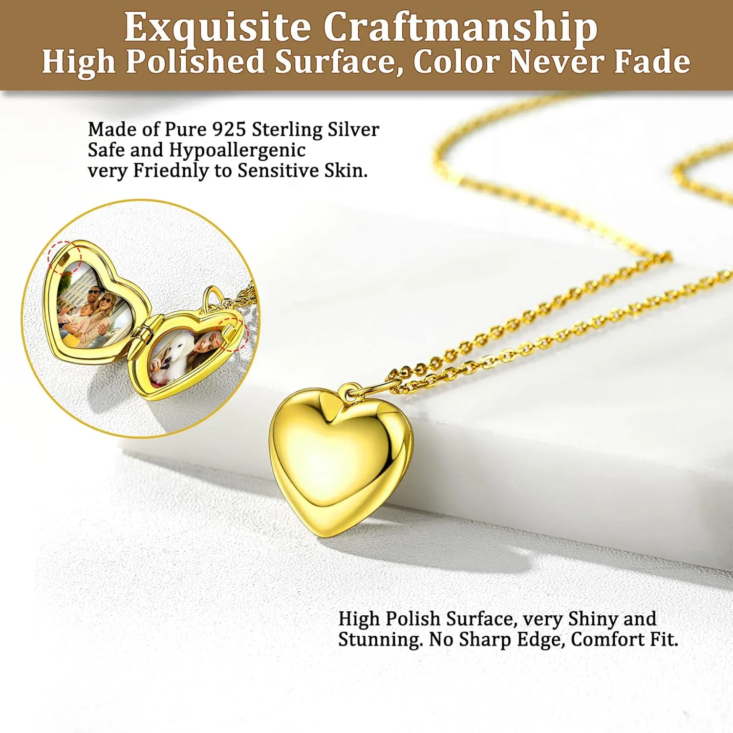 Bestyle Sterling Silver Heart Locket Necklace for Women, Dainty Cute Small Heart Locket Pendant in Gold/Rose Gold/Silver, Love Statement Jewelry Gift for Mother Wife