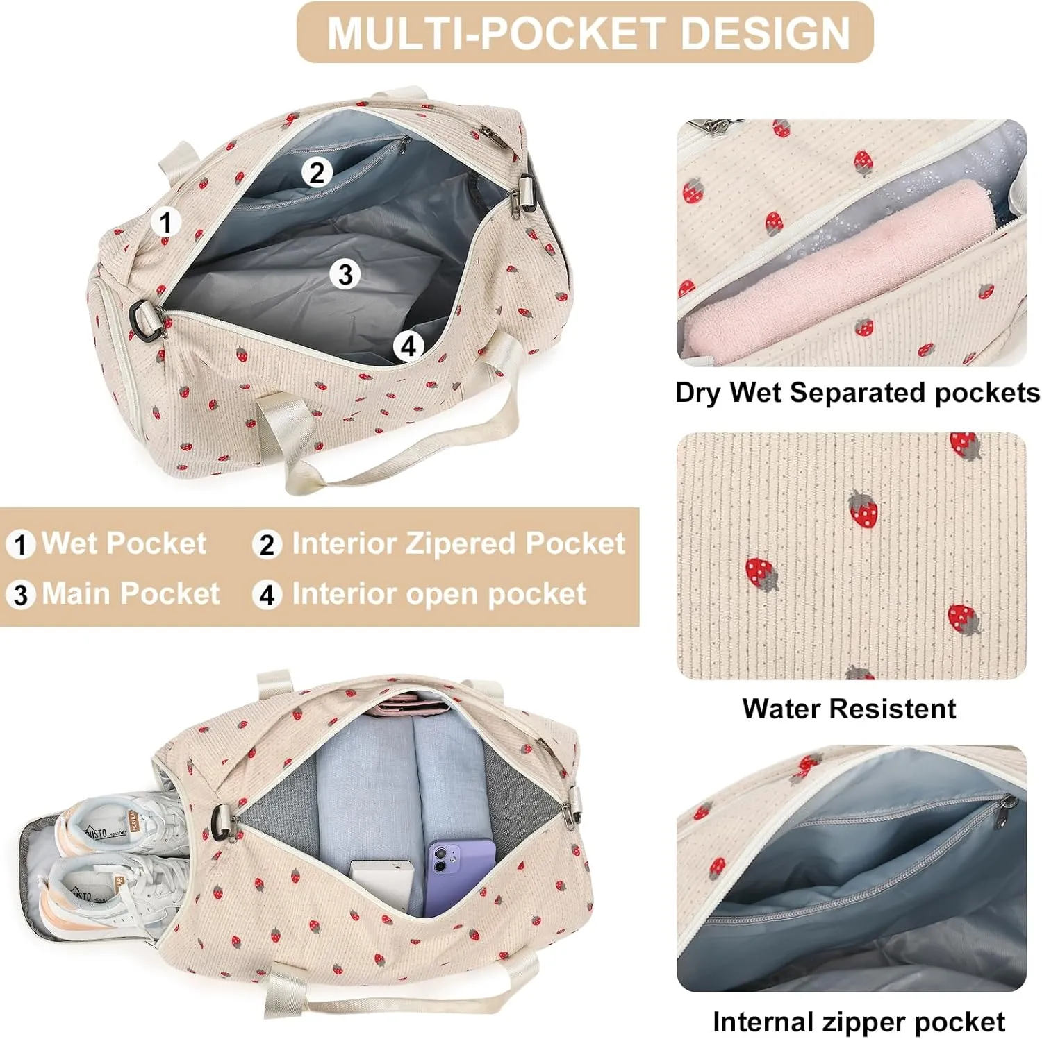 BLUBOON Duffle Bag Girls Kids Cute Gym Bag with Shoes Compartment & Wet Separation Waterproof Sports Overnight Travel Bag