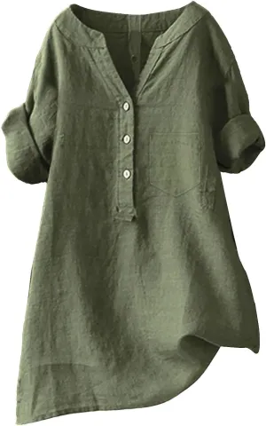 Boho Linen Shirts for Women 2025 Gauze Short Sleeve V Neck Button Loose Fit Blouses Vacation Dress Casual Tunic Tops