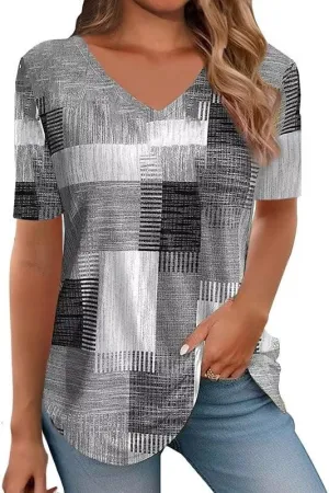Boho Short Sleeve Tops for Women V Neck 2025 Summer Fashion Graphic Tees Vintage Floral Blouse Shirt