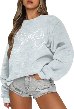 Bow Sweatshirt Coquette Clothes Spring Cute Preppy Aesthetic Clothes Holiday Long Sleeve Tops Crewneck Sweat Shirts