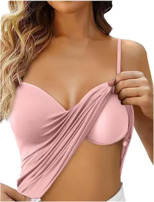 Camisole Tops for Women Built in Bra Adjustable Spaghetti Strap Shelf Bra Tank Tops Wireless Yoga Workout Padded Cami