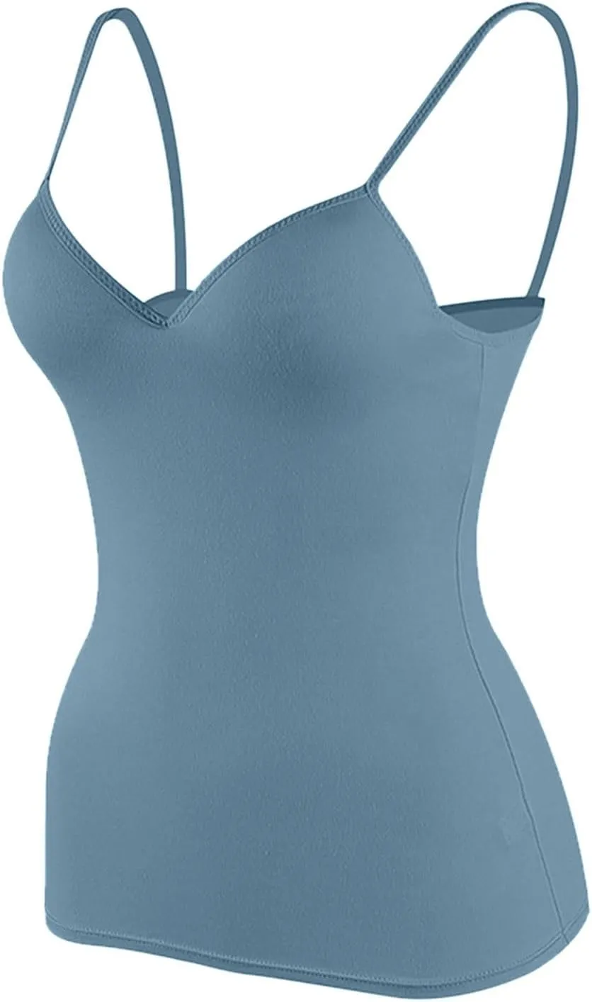 Camisole Tops for Women Built in Bra Adjustable Spaghetti Strap Shelf Bra Tank Tops Wireless Yoga Workout Padded Cami