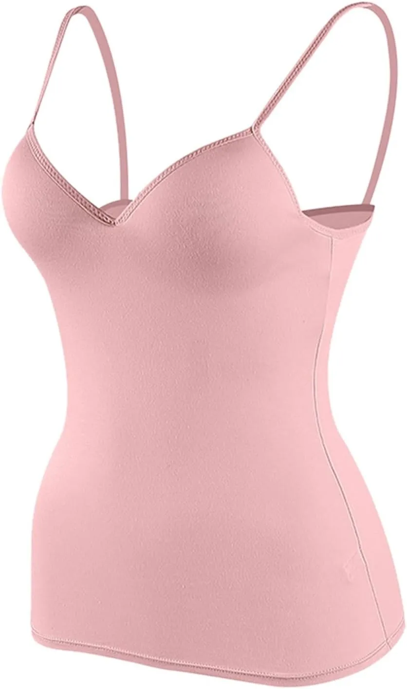Camisole Tops for Women Built in Bra Adjustable Spaghetti Strap Shelf Bra Tank Tops Wireless Yoga Workout Padded Cami
