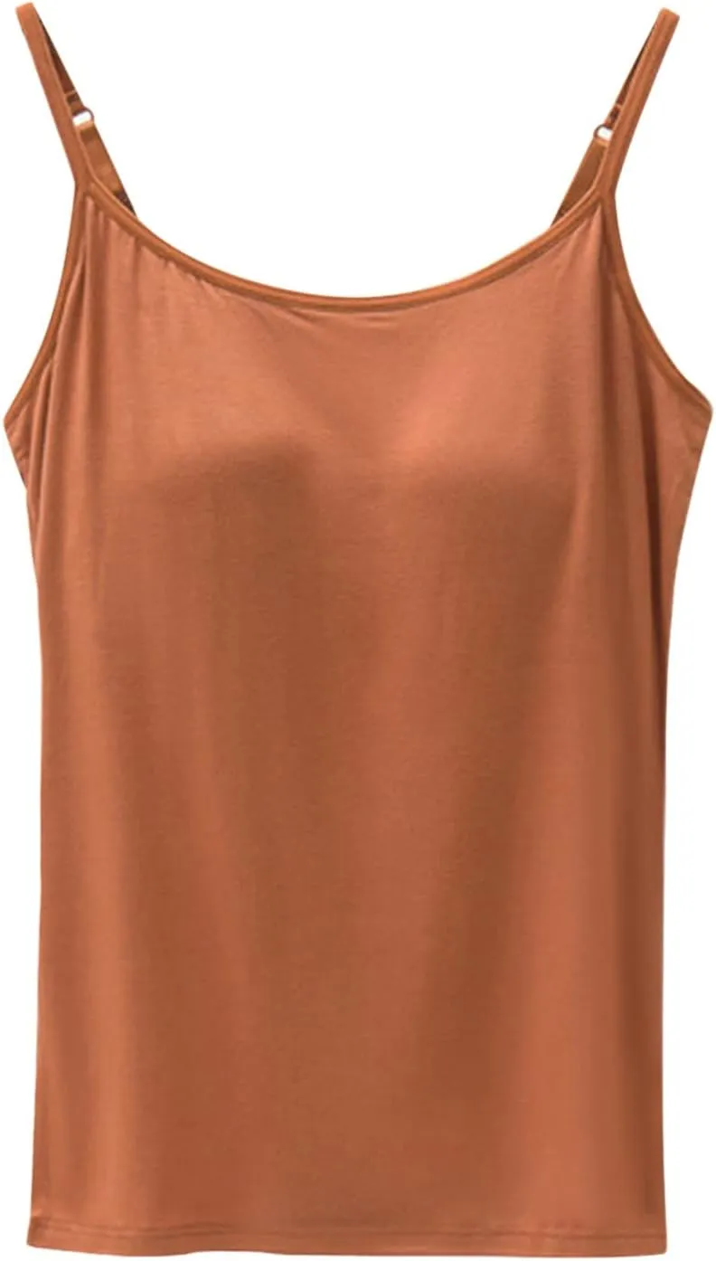 Camisole Tops for Women Built in Bra Plus Size Padded Tank Tops Camisole Spaghetti Strap Workout Athletic Tanktops