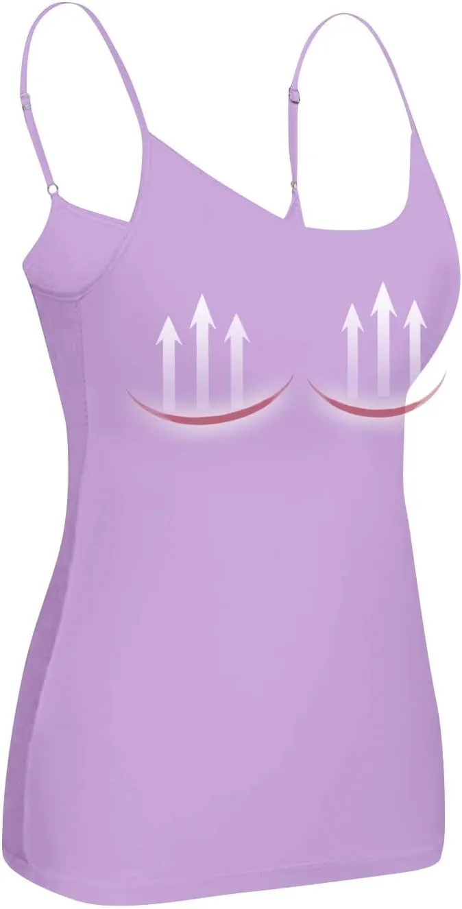 Camisole Tops for Women Built in Bra,2024 Summer Trendy Adjustable Spaghetti Strap Workout Shelf Bra Layer Cami