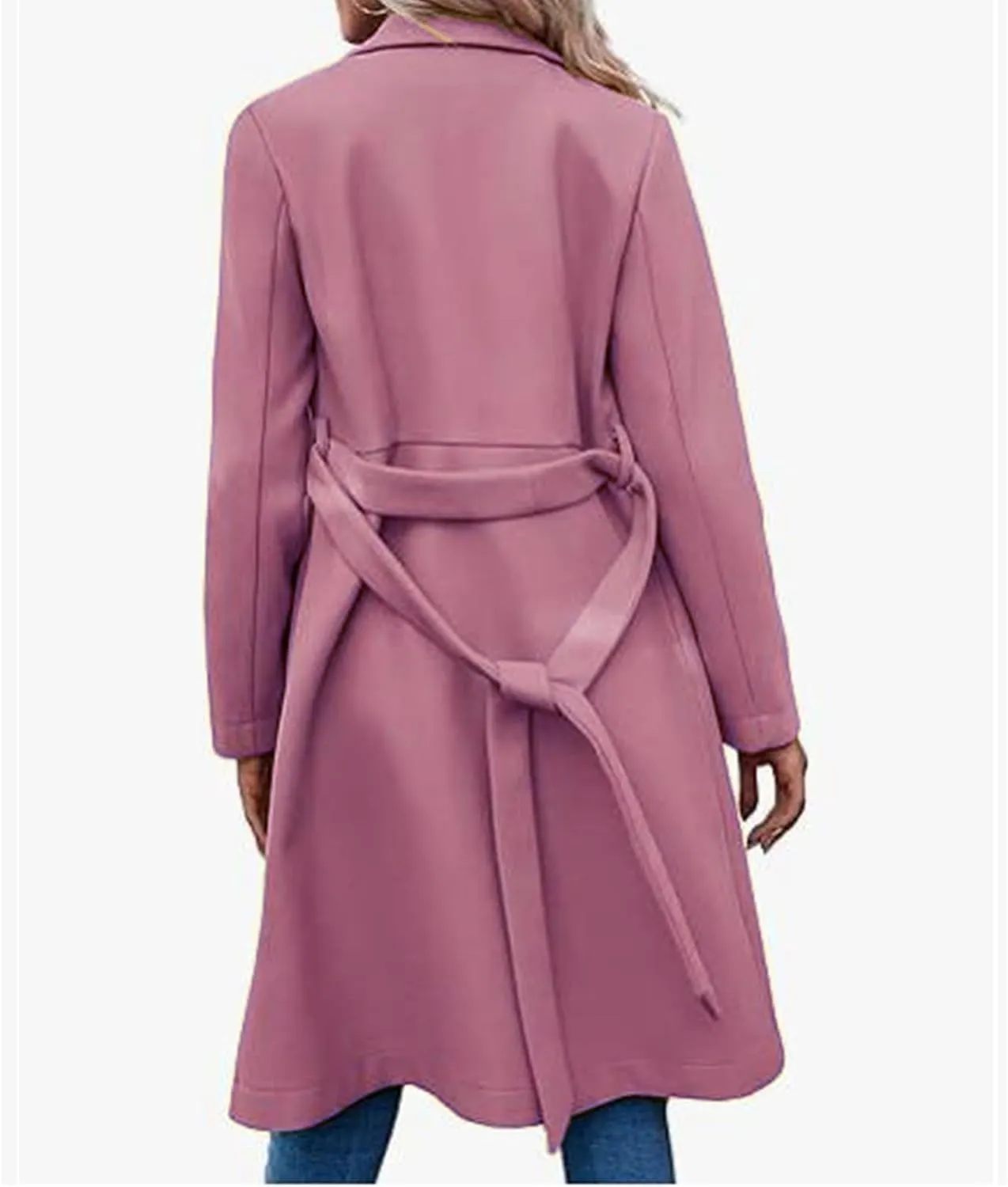 Canbebig Trench Coat for Women Double Breasted Pea Coat Wool Blend Long Jacket Notched Lapel Overcoat Long Sleeve Outwear