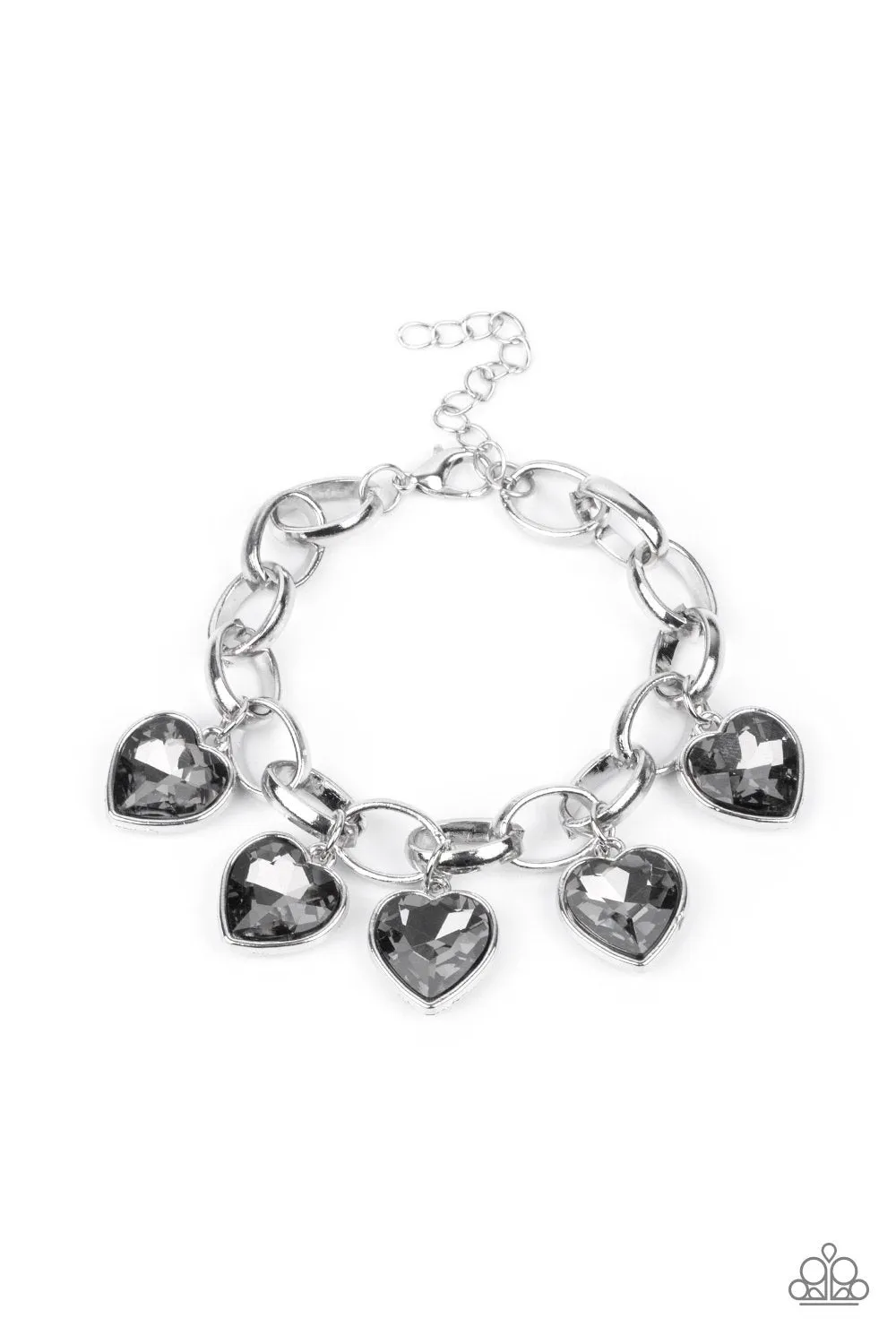 Candy Heart Charmer Silver Rhinestone Heart Charm Bracelet - Paparazzi Accessories