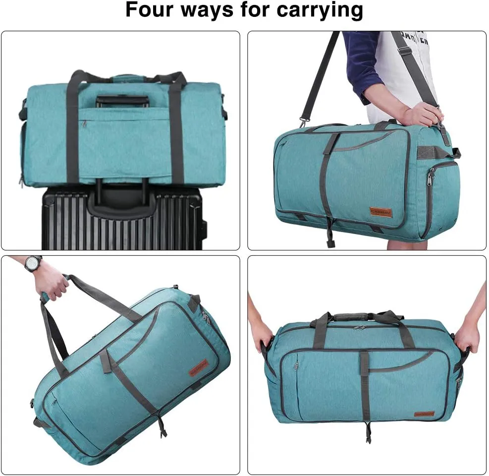 Canway 65L Travel Duffel Bag, Foldable Weekender Bag with Shoes Compartment for Men Women Water-proof & Tear Resistant