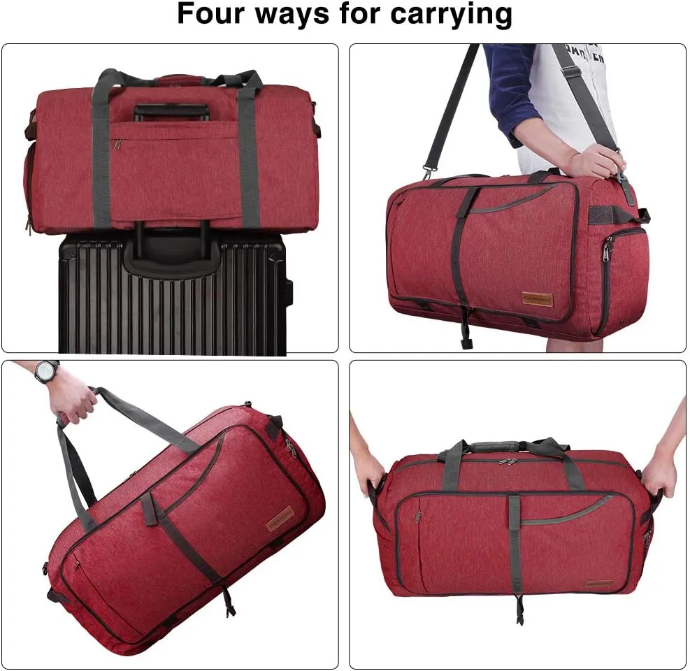 Canway 65L Travel Duffel Bag, Foldable Weekender Bag with Shoes Compartment for Men Women Water-proof & Tear Resistant
