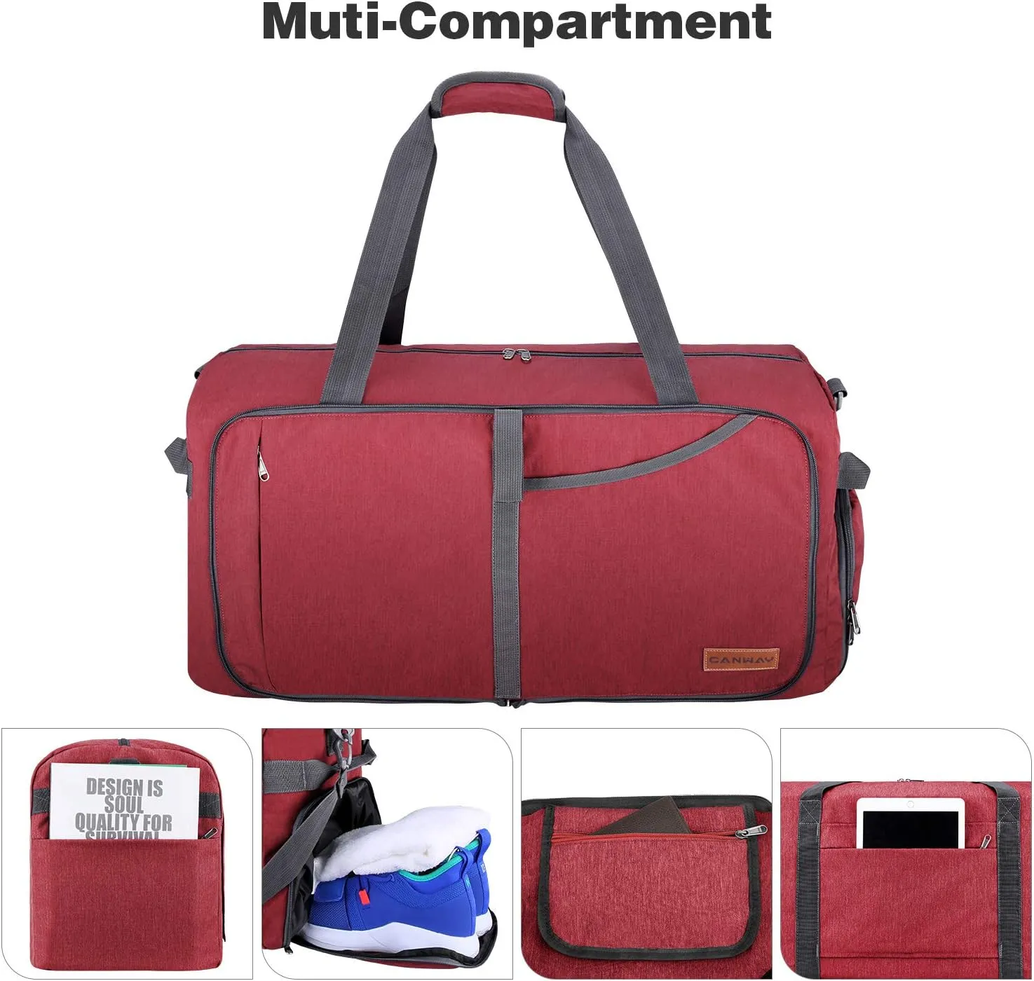 Canway 65L Travel Duffel Bag, Foldable Weekender Bag with Shoes Compartment for Men Women Water-proof & Tear Resistant
