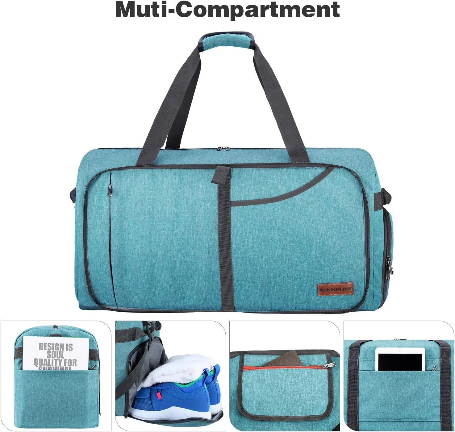 Canway 65L Travel Duffel Bag, Foldable Weekender Bag with Shoes Compartment for Men Women Water-proof & Tear Resistant
