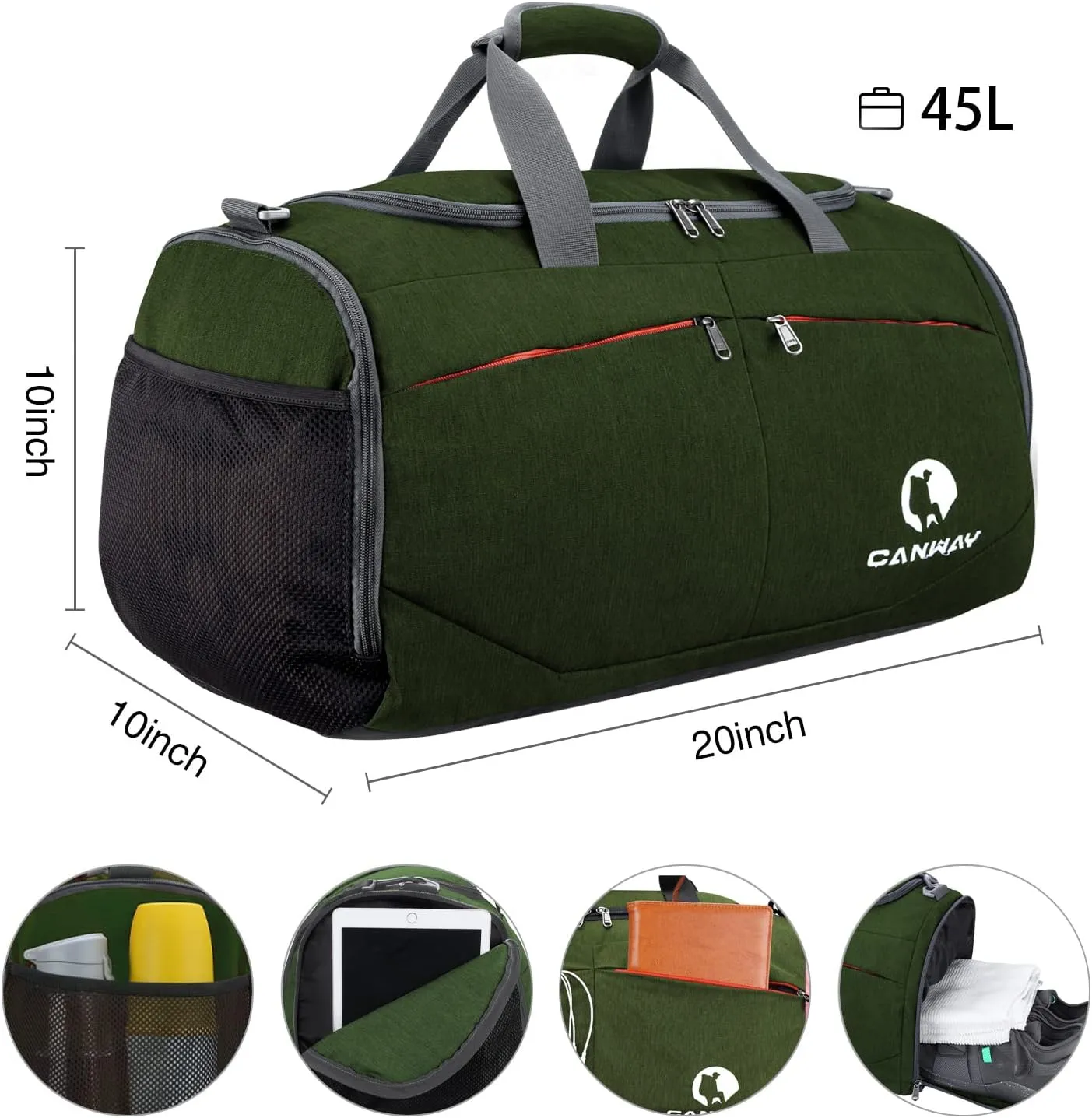 Canway Sports Gym Bag, Travel Duffel bag with Wet Pocket & Shoes Compartment for men women, 45L/40L, Lightweight