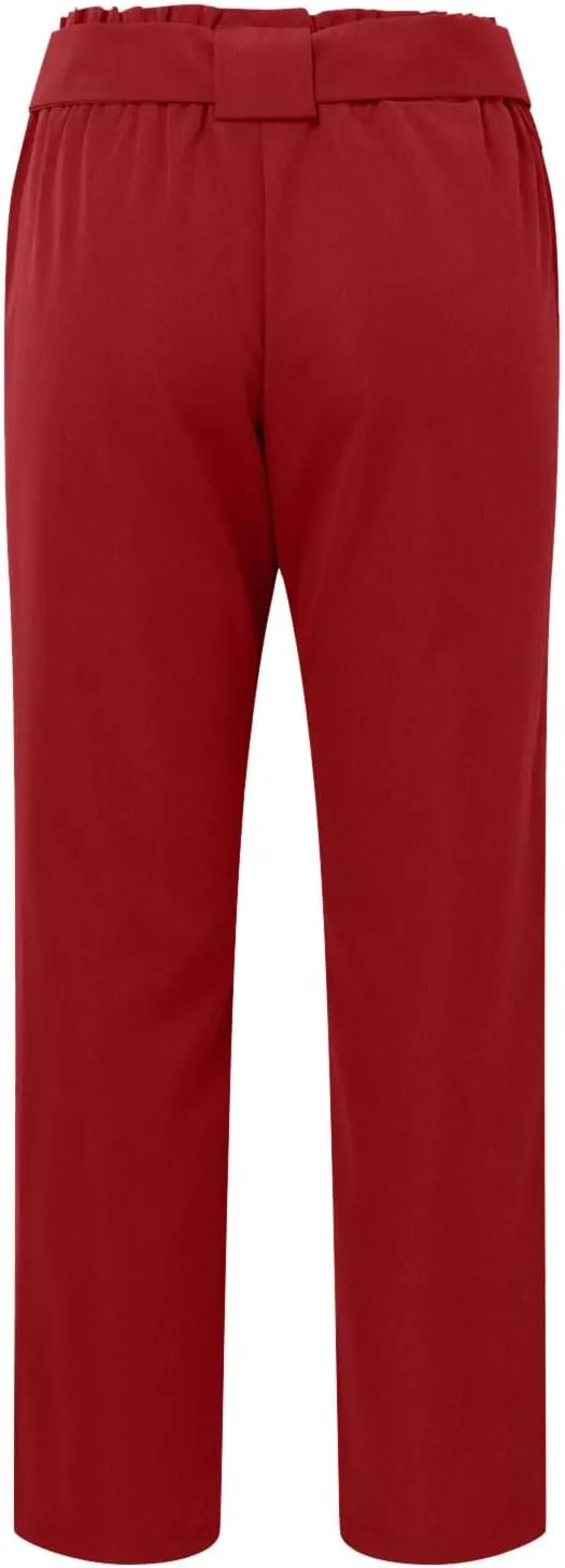 Capri Dress Pants Women High Waist Casual Paperbag Pants Business Office Work Trousers with Pockets Fashion