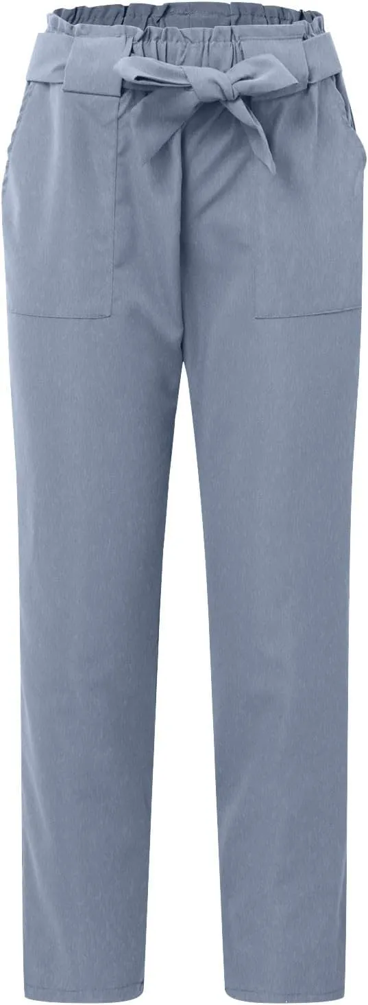 Capri Dress Pants Women High Waist Casual Paperbag Pants Business Office Work Trousers with Pockets Fashion