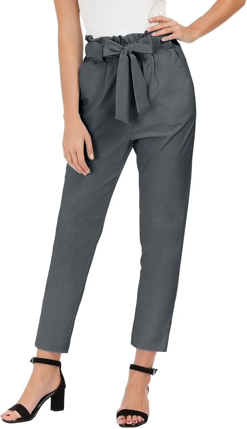 Capri Dress Pants Women High Waist Casual Paperbag Pants Business Office Work Trousers with Pockets Fashion