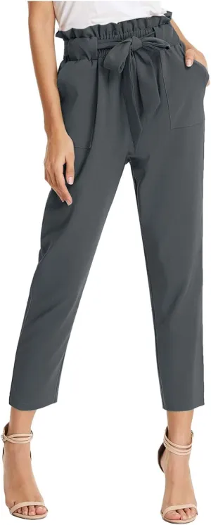 Capri Dress Pants Women High Waist Casual Paperbag Pants Business Office Work Trousers with Pockets Fashion