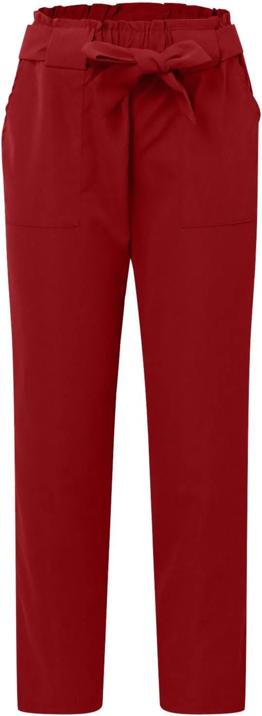 Capri Dress Pants Women High Waist Casual Paperbag Pants Business Office Work Trousers with Pockets Fashion