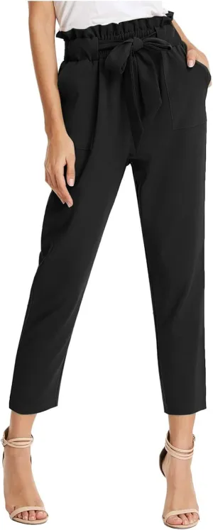 Capri Dress Pants Women High Waist Casual Paperbag Pants Business Office Work Trousers with Pockets Fashion