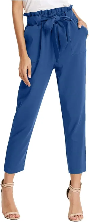 Capri Dress Pants Women High Waist Casual Paperbag Pants Business Office Work Trousers with Pockets Fashion