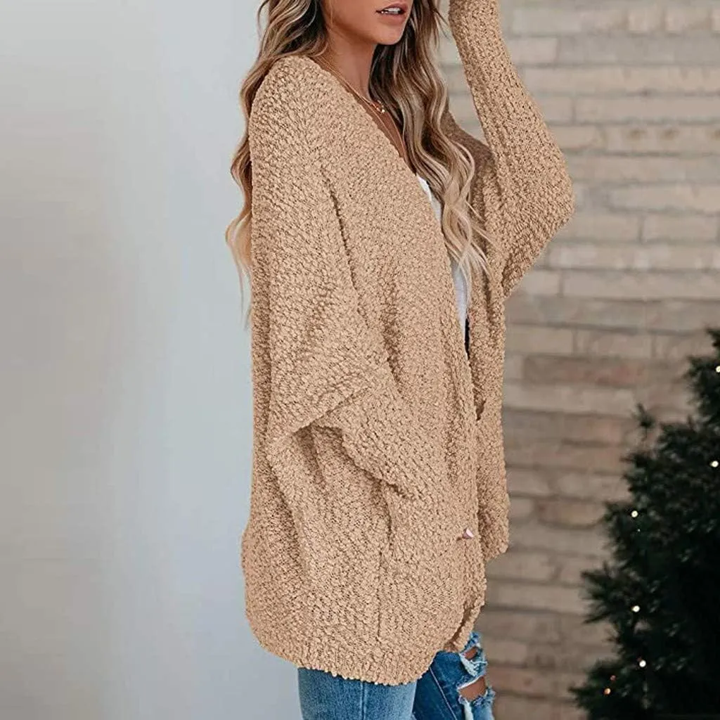 Cardigan Women's Long Oversized Open Front Sweater Popcorn Pockets Sleeve 4X Sweaters for Women Plus Size