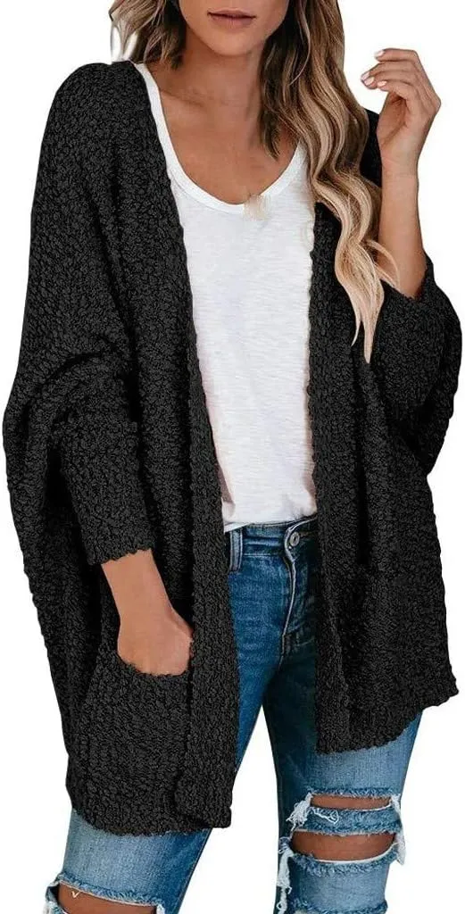 Cardigan Women's Long Oversized Open Front Sweater Popcorn Pockets Sleeve 4X Sweaters for Women Plus Size
