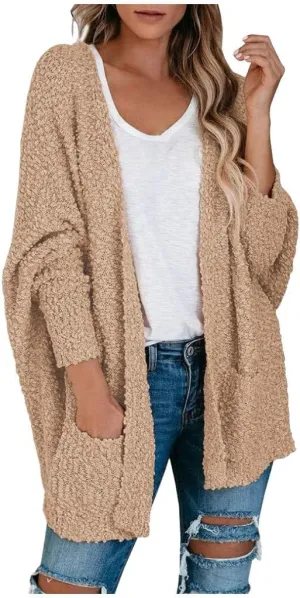 Cardigan Women's Long Oversized Open Front Sweater Popcorn Pockets Sleeve 4X Sweaters for Women Plus Size