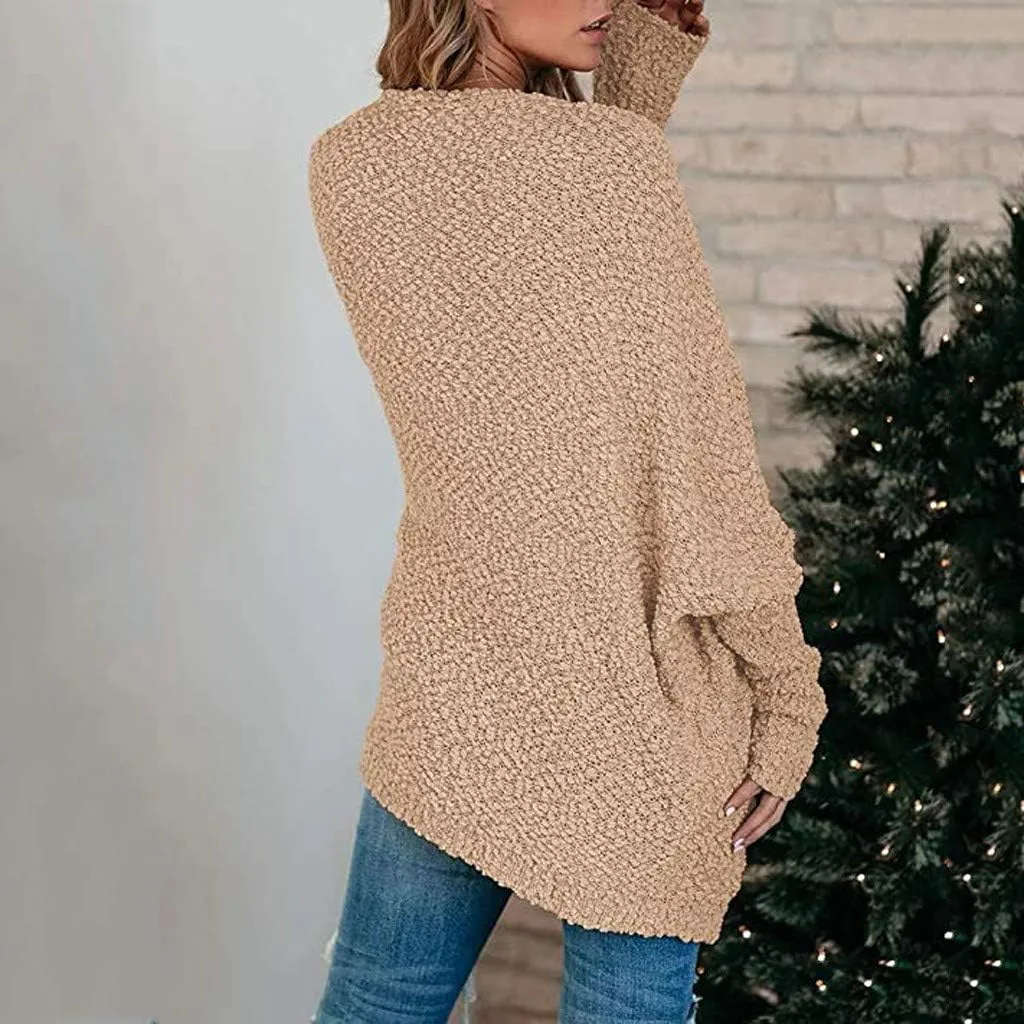 Cardigan Women's Long Oversized Open Front Sweater Popcorn Pockets Sleeve 4X Sweaters for Women Plus Size