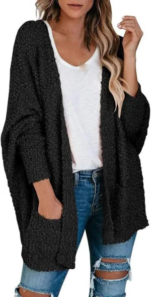 Cardigan Women's Long Oversized Open Front Sweater Popcorn Pockets Sleeve 4X Sweaters for Women Plus Size