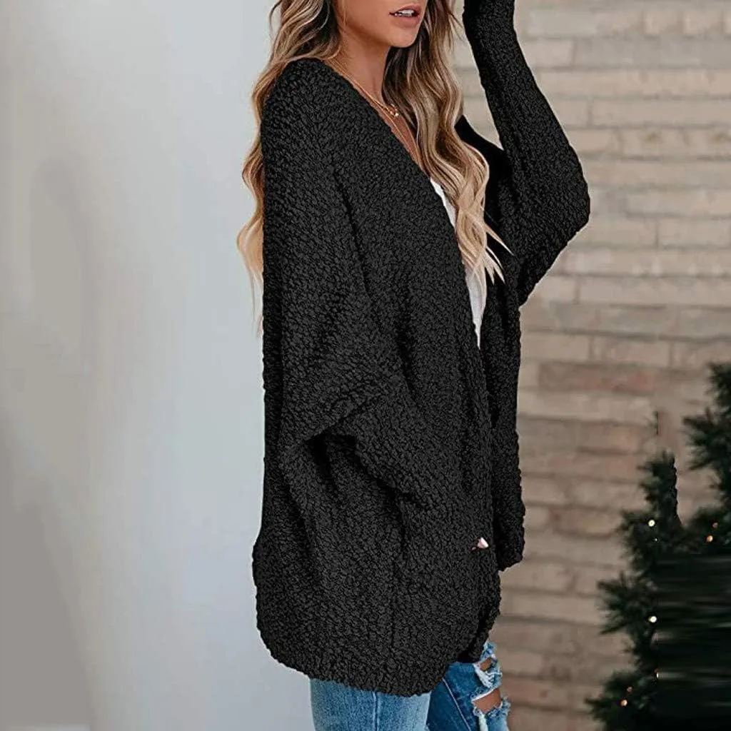 Cardigan Women's Long Oversized Open Front Sweater Popcorn Pockets Sleeve 4X Sweaters for Women Plus Size