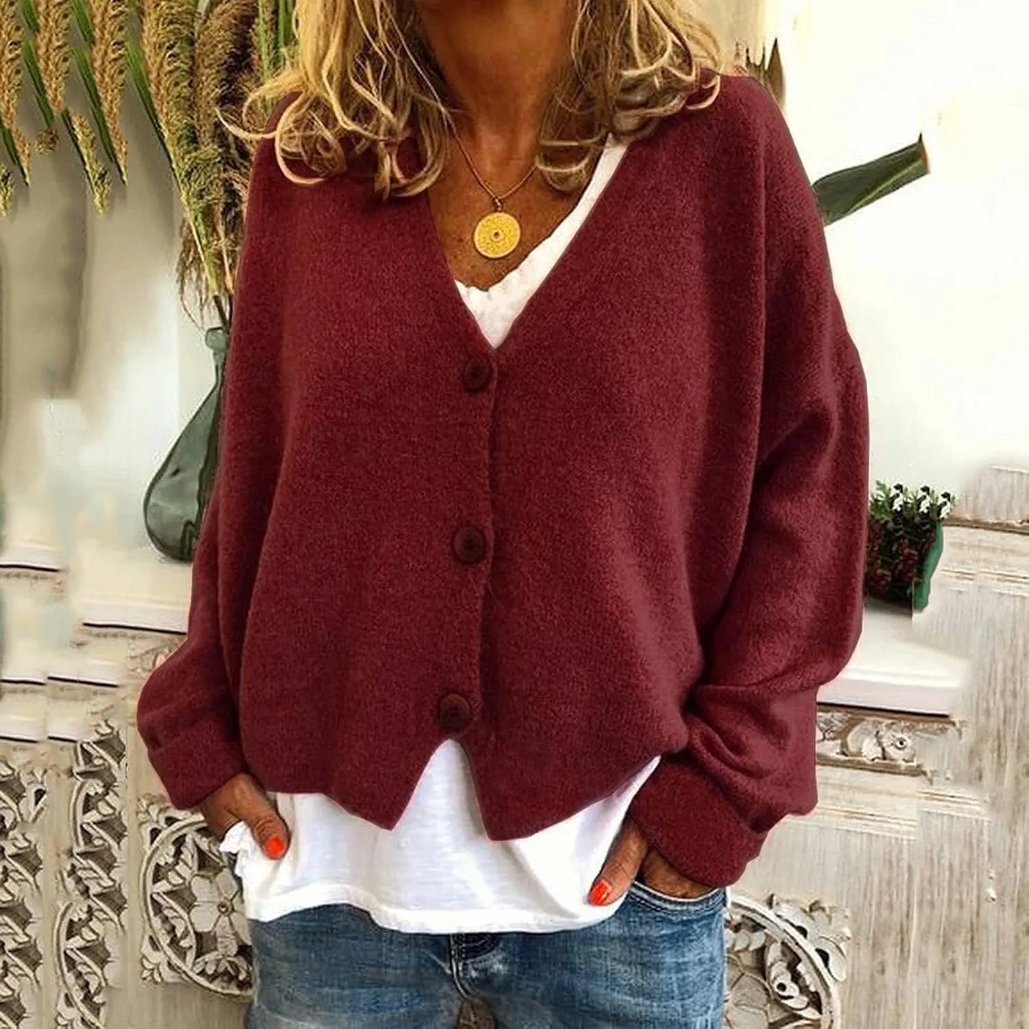 Cardigans for Women Trendy Oversized v Neck Lightweight Knit Sweater Button Front Casual Trendy Tops Outfits Clothes
