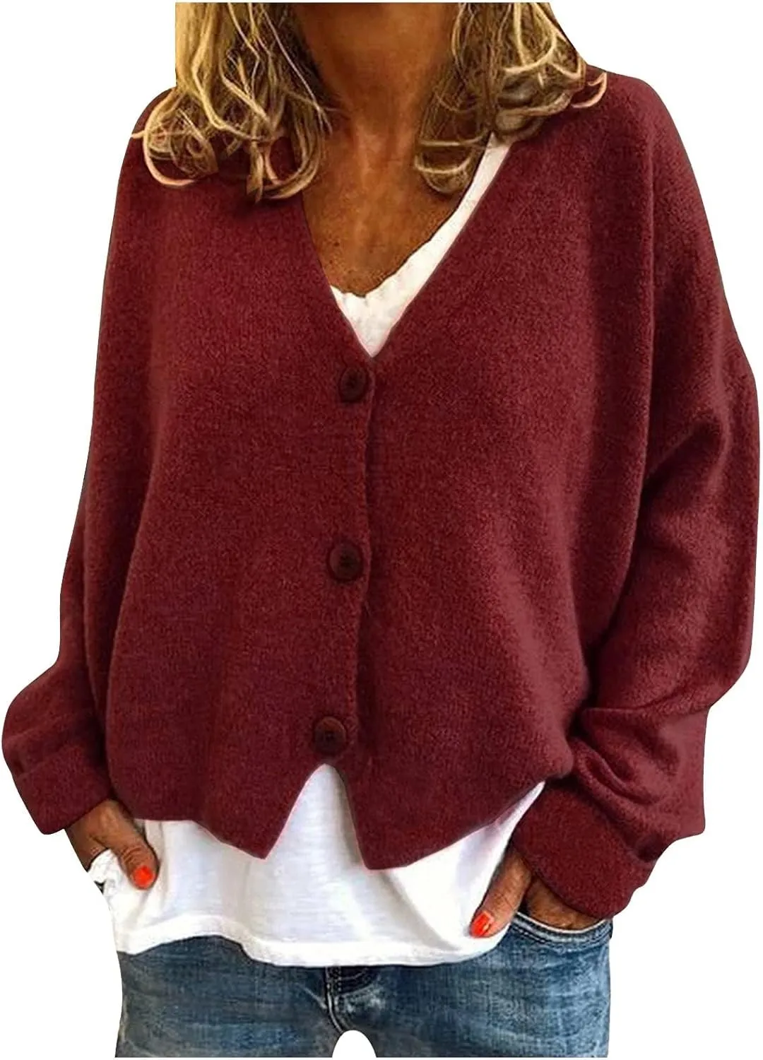 Cardigans for Women Trendy Oversized v Neck Lightweight Knit Sweater Button Front Casual Trendy Tops Outfits Clothes