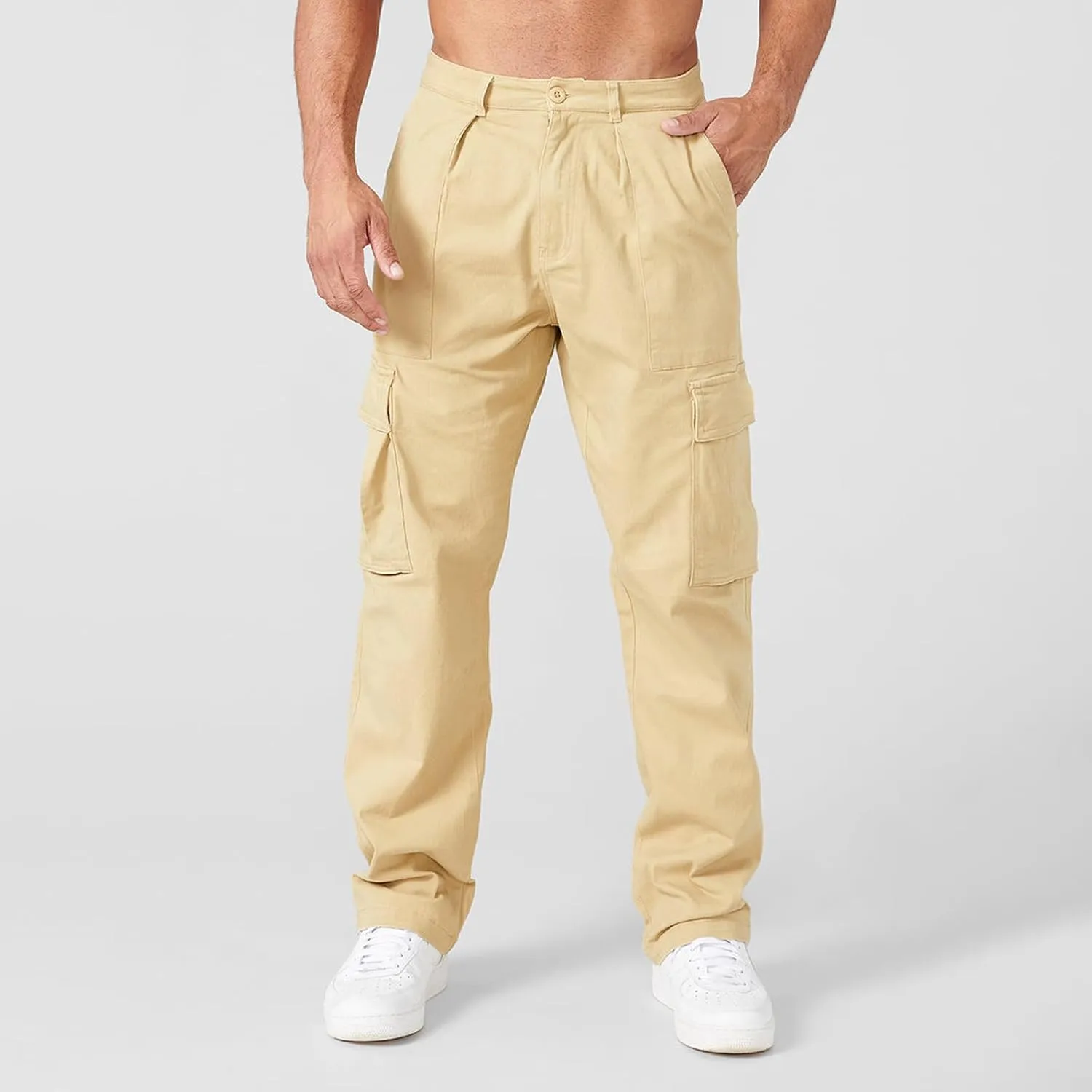 Cargo Pants for Men Straight Leg Slim Fit Pants Waterproof Casual Pants with Multi Pocket Elastic Waist Pants