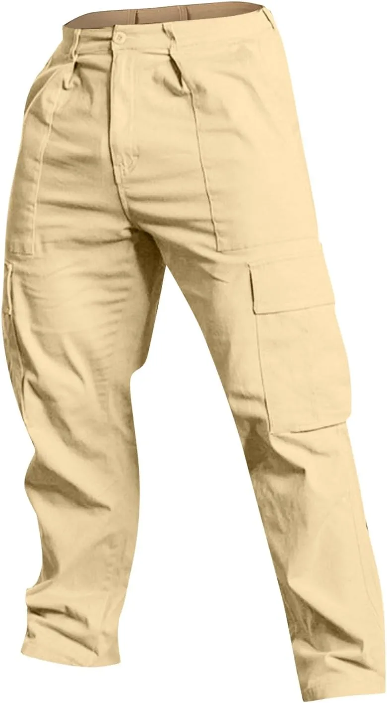Cargo Pants for Men Straight Leg Slim Fit Pants Waterproof Casual Pants with Multi Pocket Elastic Waist Pants