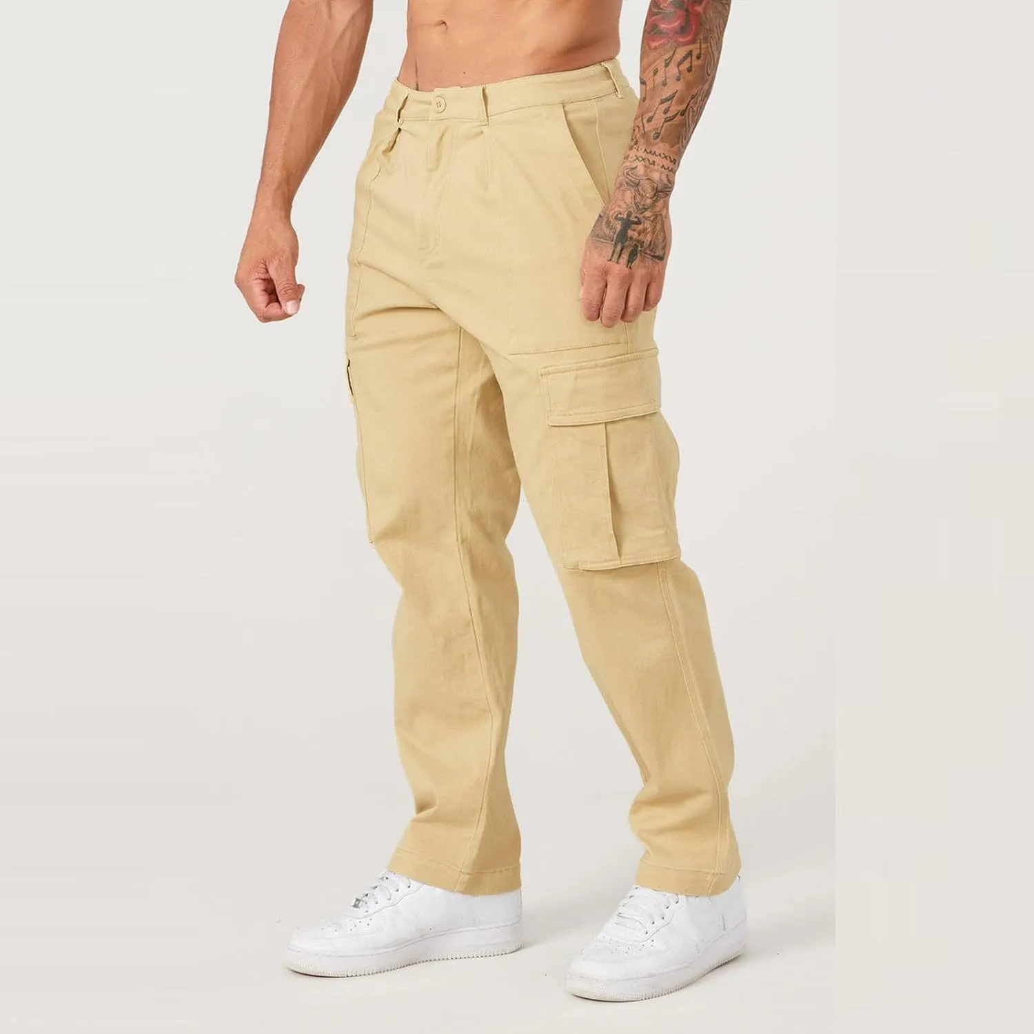 Cargo Pants for Men Straight Leg Slim Fit Pants Waterproof Casual Pants with Multi Pocket Elastic Waist Pants