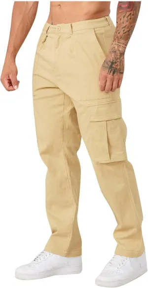 Cargo Pants for Men Straight Leg Slim Fit Pants Waterproof Casual Pants with Multi Pocket Elastic Waist Pants