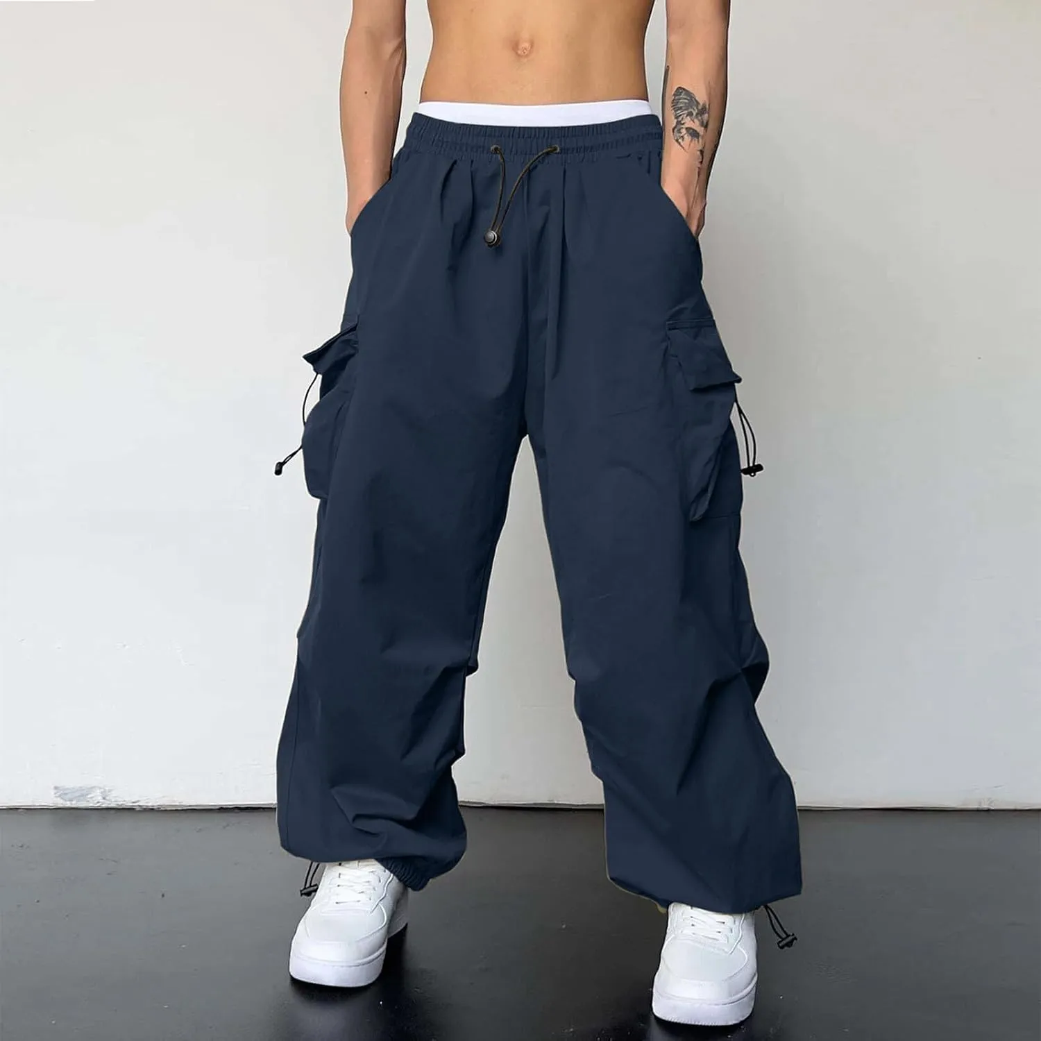 Cargo Pants Men Lightweight Casual Joggers Drawstring Waist Track Pants Multi Pockets