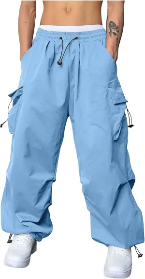 Cargo Pants Men Lightweight Casual Joggers Drawstring Waist Track Pants Multi Pockets