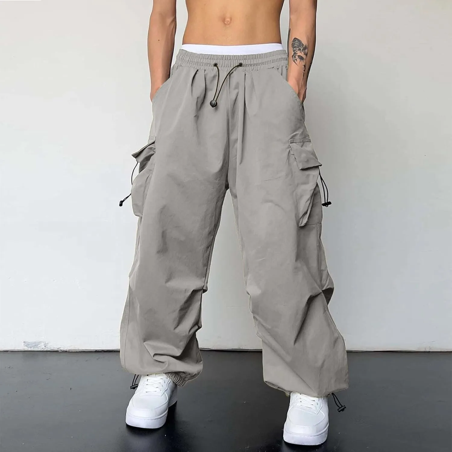 Cargo Pants Men Lightweight Casual Joggers Drawstring Waist Track Pants Multi Pockets