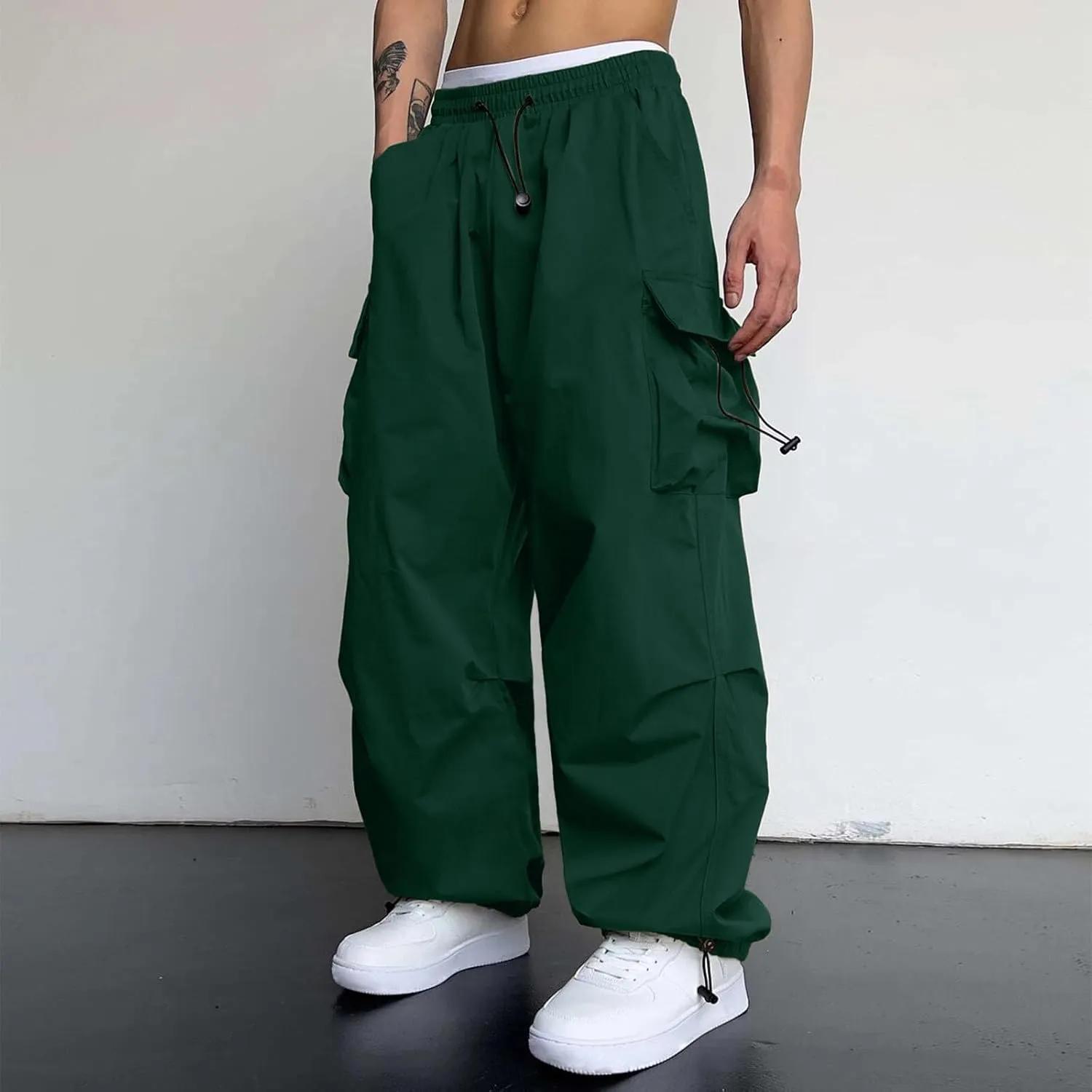 Cargo Pants Men Lightweight Casual Joggers Drawstring Waist Track Pants Multi Pockets