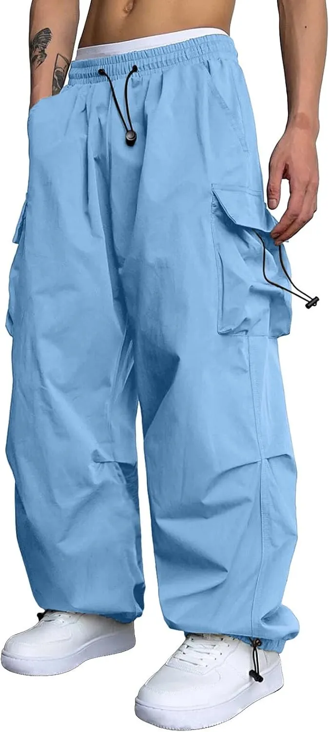 Cargo Pants Men Lightweight Casual Joggers Drawstring Waist Track Pants Multi Pockets