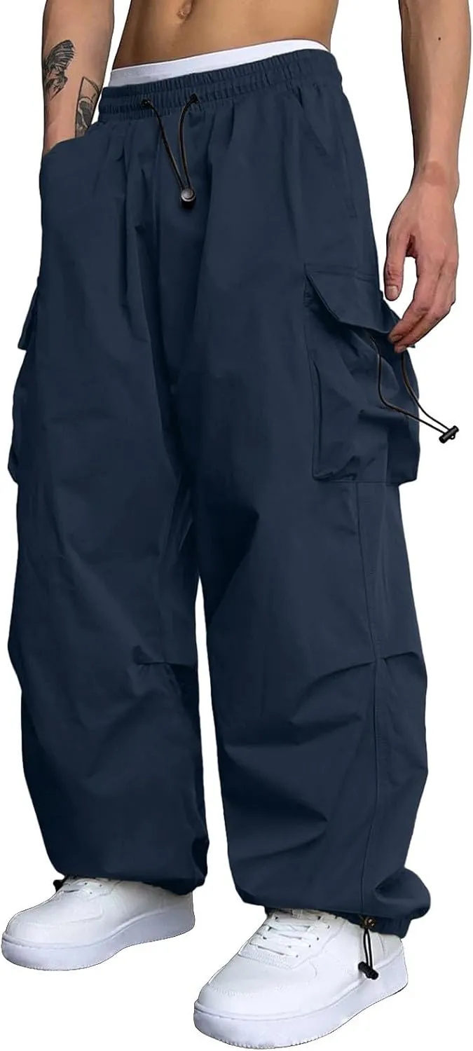 Cargo Pants Men Lightweight Casual Joggers Drawstring Waist Track Pants Multi Pockets