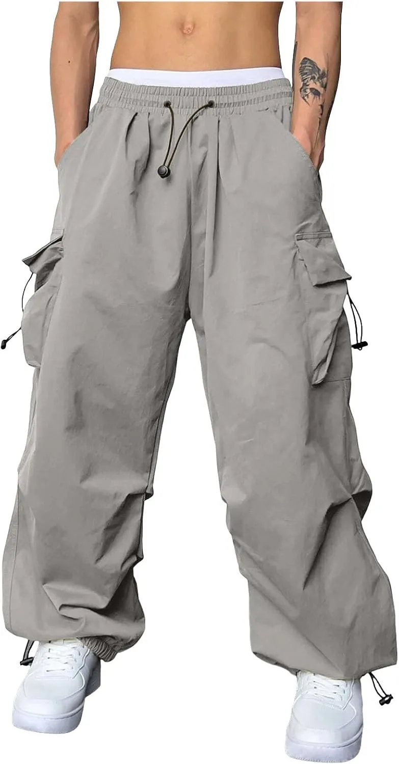Cargo Pants Men Lightweight Casual Joggers Drawstring Waist Track Pants Multi Pockets